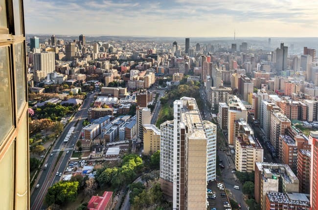 View from Ponte Tower unto the skyline of Johannesburg.